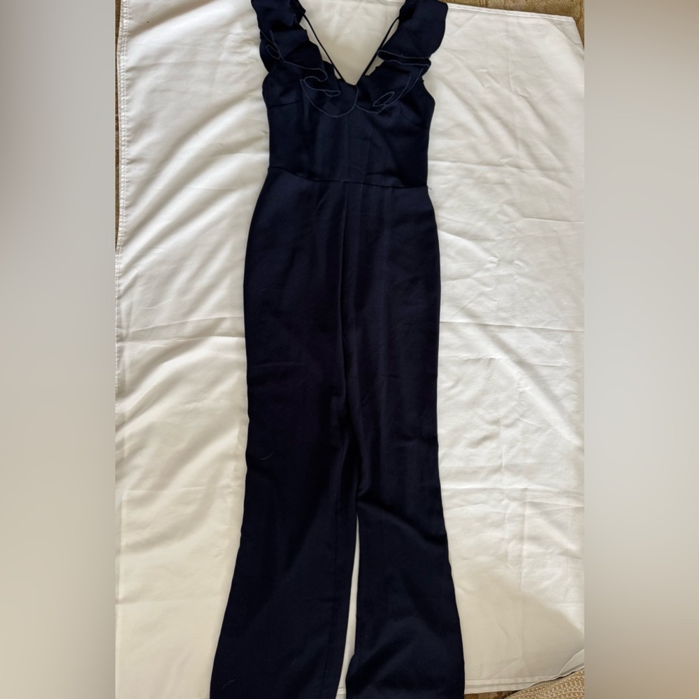 Navy Blue Ruffle Jumpsuit - Picture 6 of 10
